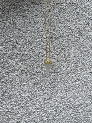 Polished Triangle Clear Quartz Necklace with Gold Accents for Clarity and Energy (16 inches)