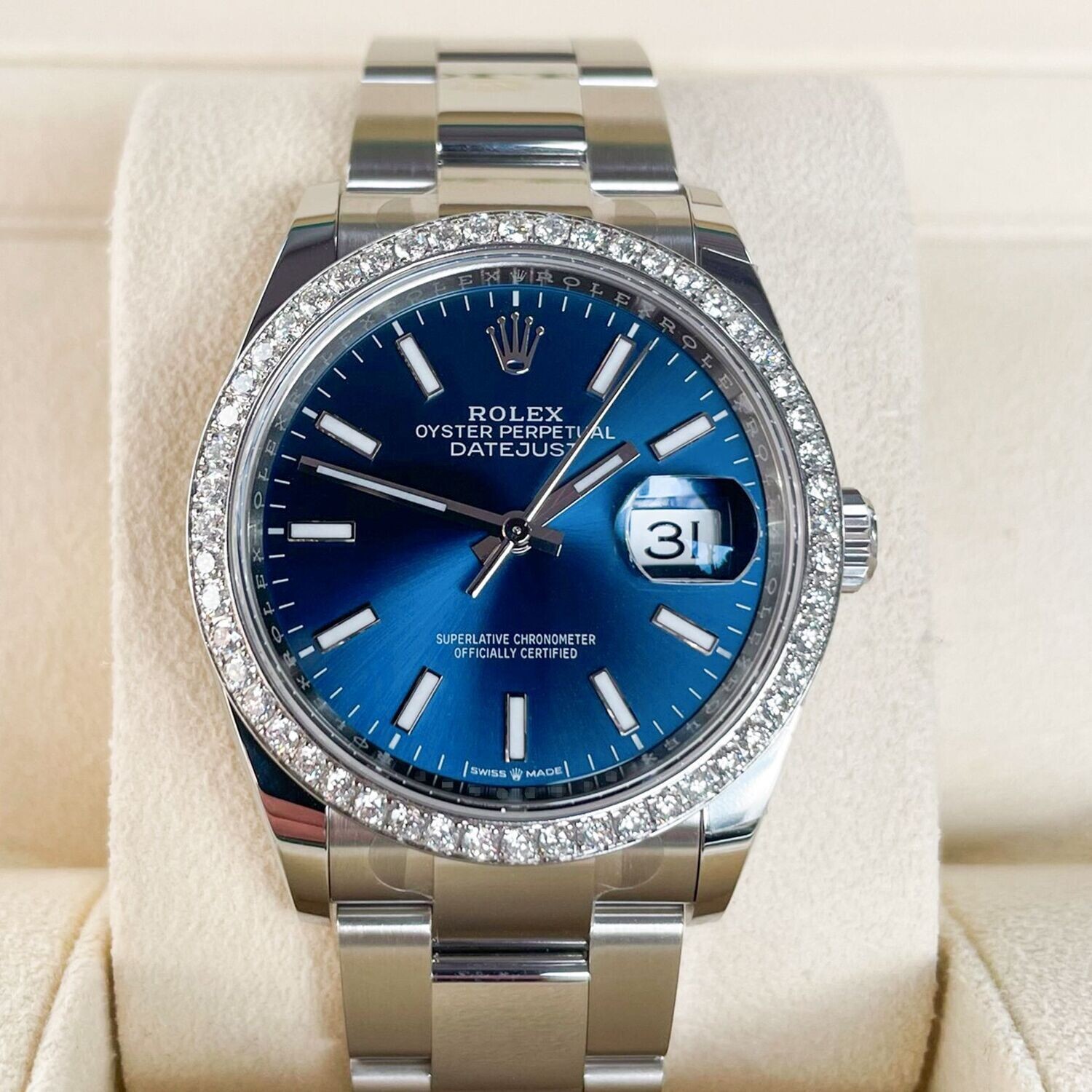 Rolex Datejust 36mm Full Set 2023 UNWORN Diamanten 126200 Blau Diamond Bezel