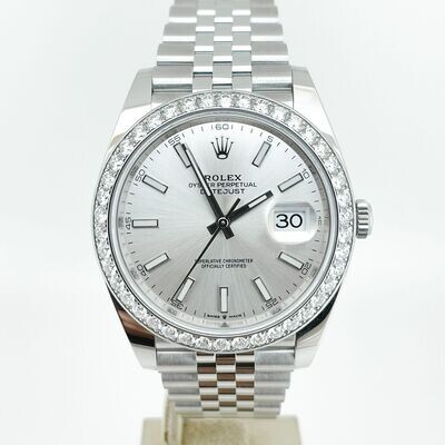 Rolex Datejust 41mm Full Set 2023 UNWORN 126300 Diamanten Silber Diamond Bezel