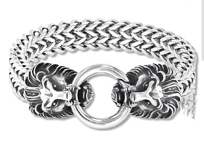 Slickjewelz Lion Stainless Steel Silver Heavy Bracelet 8.9 inches