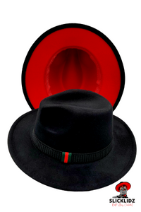 Slicklidz Black Red Bottom Fedora with Black band/red &amp; green accent