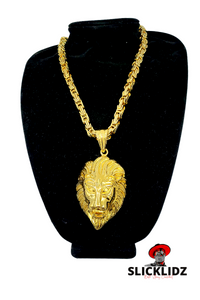 Slicklidz Stainless Steel Gold Heavy Lion Necklace 22&quot;