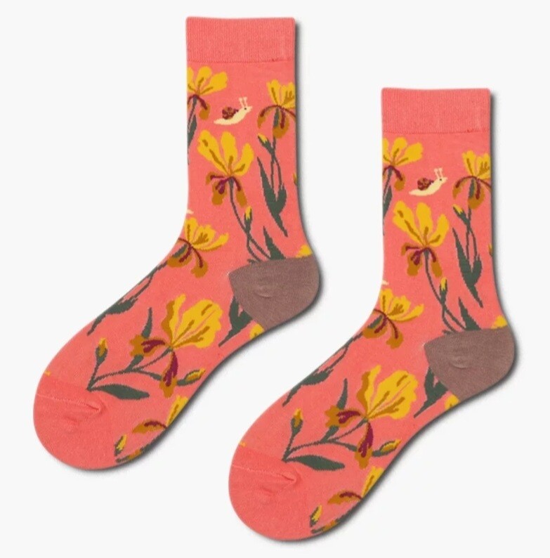 Slicksocks Peach &amp; brown Floral Socks