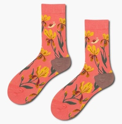 Slicksocks Peach &amp; brown Floral Socks