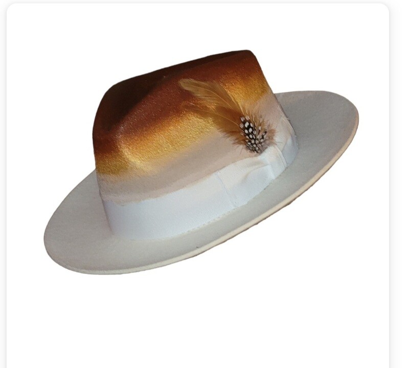 Slicklidz Custom Hand Painted Fedora- Cream with Gold, tan and Rust