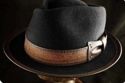 Slicklidz Black Fedora Hat with sloped  top and brown floral band
