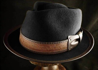 Slicklidz Black Fedora Hat with sloped  top and brown floral band