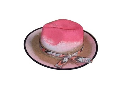 Slicklidz Custom "Strawberry Suga" hand painted and hand burned Fedora with multi colored pastel band