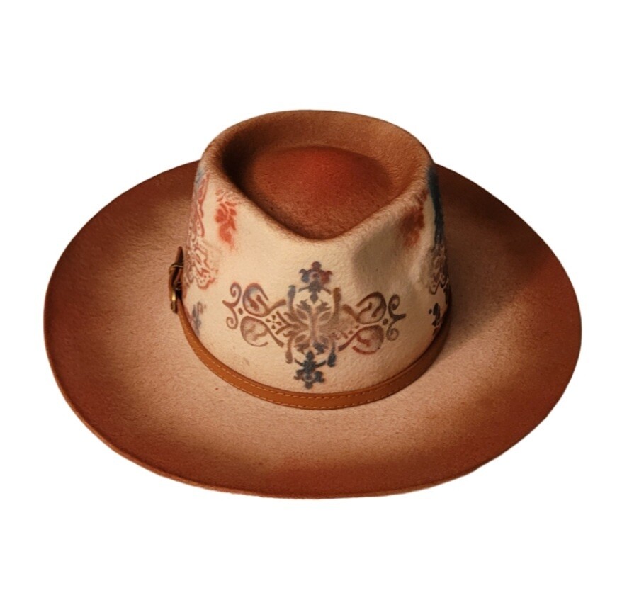 Slicklidz Custom hand painted Cream Fedora with painted designs &quot;Autumn&quot;