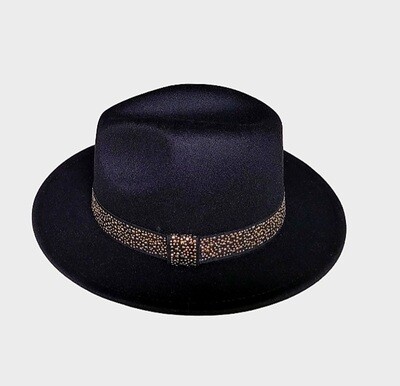 Slicklidz Black Red Bottom Fedora Hat with rose gold bling band