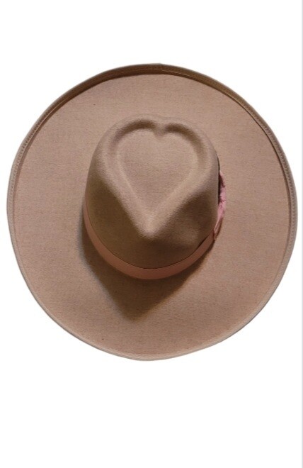 Slicklidz Beige Fedora Hat with heart top and pink band