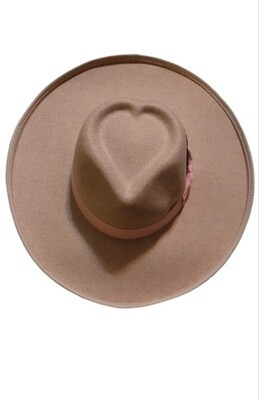 Slicklidz Beige Fedora Hat with heart top and pink band