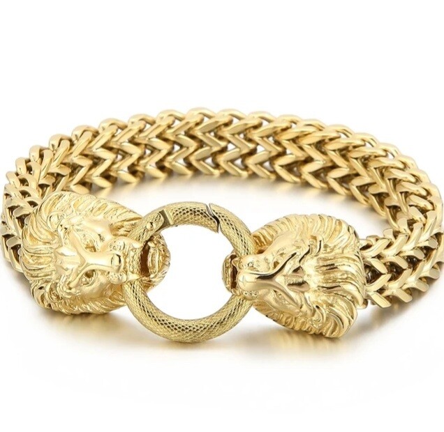 Slickjewelz Lion Stainless Steel Heavy Gold Bracelet 8.9 inches
