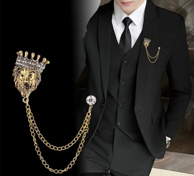 Slickjewelz Lion Head Brooch Lapel pin for men or women-Gold