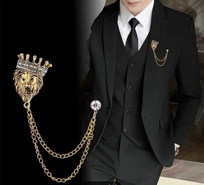 Slickjewelz Lion Head Brooch Lapel pin for men or women-Gold