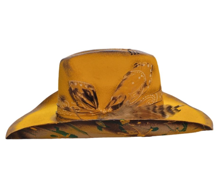 Slicklidz Custom Burned and hand dyed Yellow Fedora