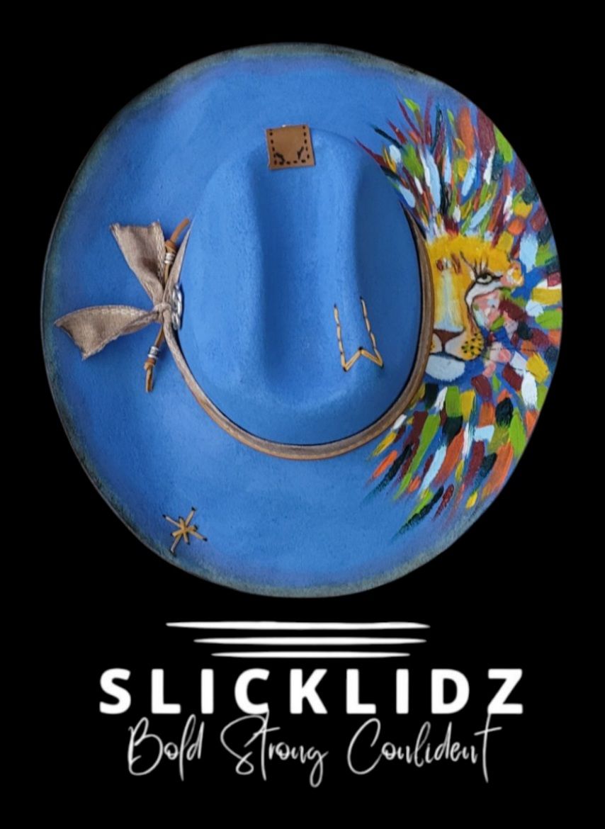 Slicklidz Custom Hand Painted Lion Cowboy/cowgirl hat from the Slicklidz &quot;Lion Line&quot;