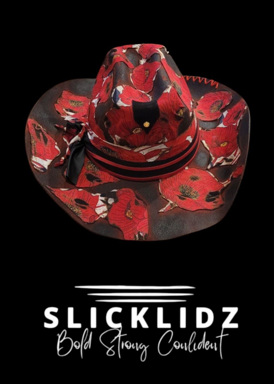 Slicklidz Custom red flower Cowgirl hat