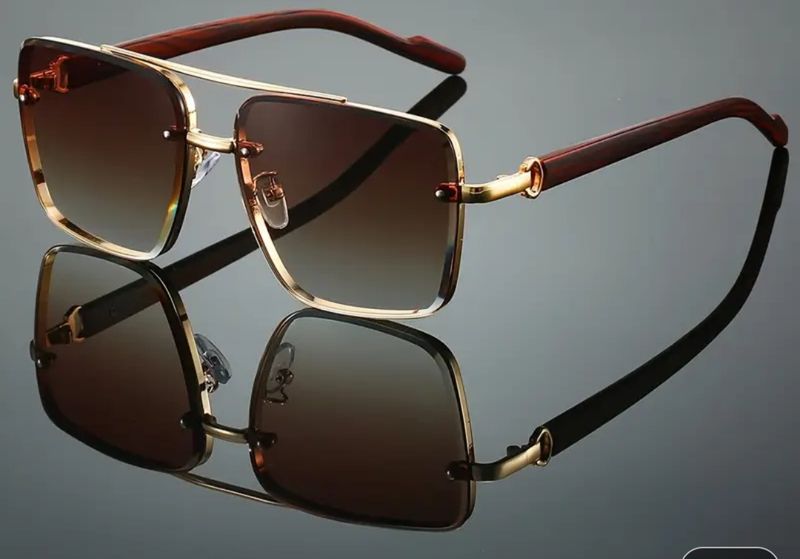 Slicklidz Sunglasses Gold and Wooden frames with Brown tint