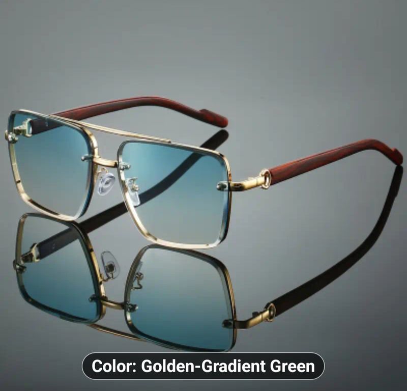 Slicklidz Sunglasses Gold and Wooden frames with Blue tint