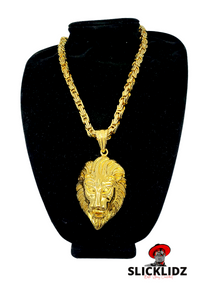 Slicklidz Stainless Steel Gold Heavy Lion Necklace 22"