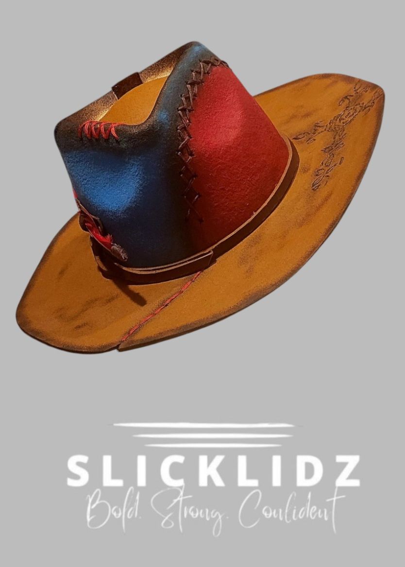 Slicklidz Custom red &amp; turquoise blue fedora