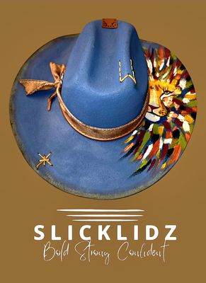 Slicklidz Custom Hand Painted Lion Cowboy/cowgirl hat from the Slicklidz "Lion Line"