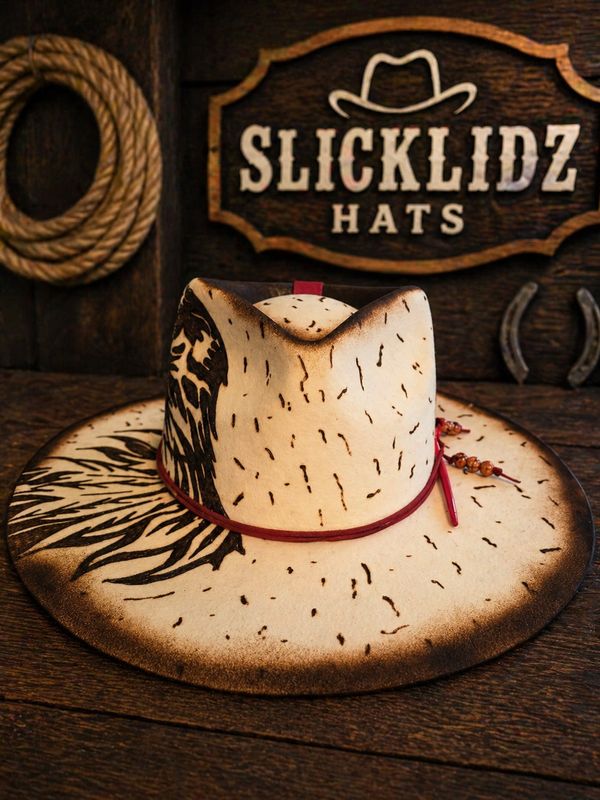 Slicklidz Custom Hand Burned "Crimson Talon" Eagle Fedora