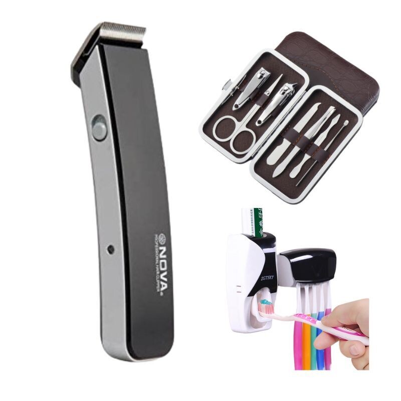 (3 IN 1 PACK) Nova Rechargeable Hair Trimmer | Manicure Kit | Toothpaste Dispenser