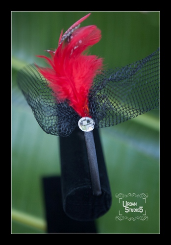 Vintage Veil Feather Headband Red