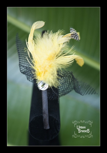 Vintage Veil Feather Headband Yellow