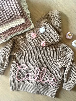 Hand Knitted Personalized Baby Name Hooded Sweater
