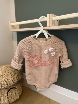 Hand Knitted Personalized Baby Name Bodysuit Sweater