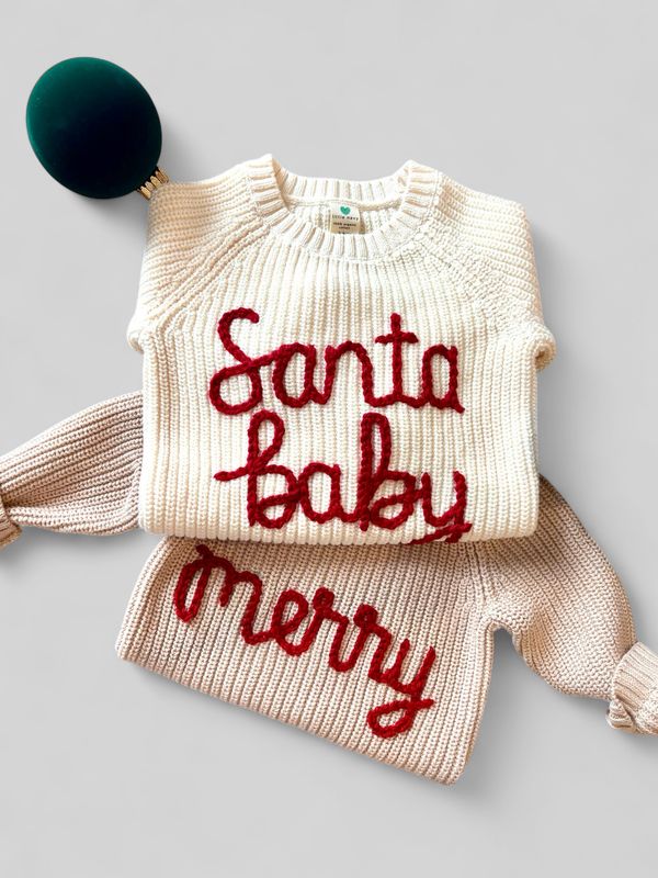 Hand Embroidered Holiday Baby Sweater