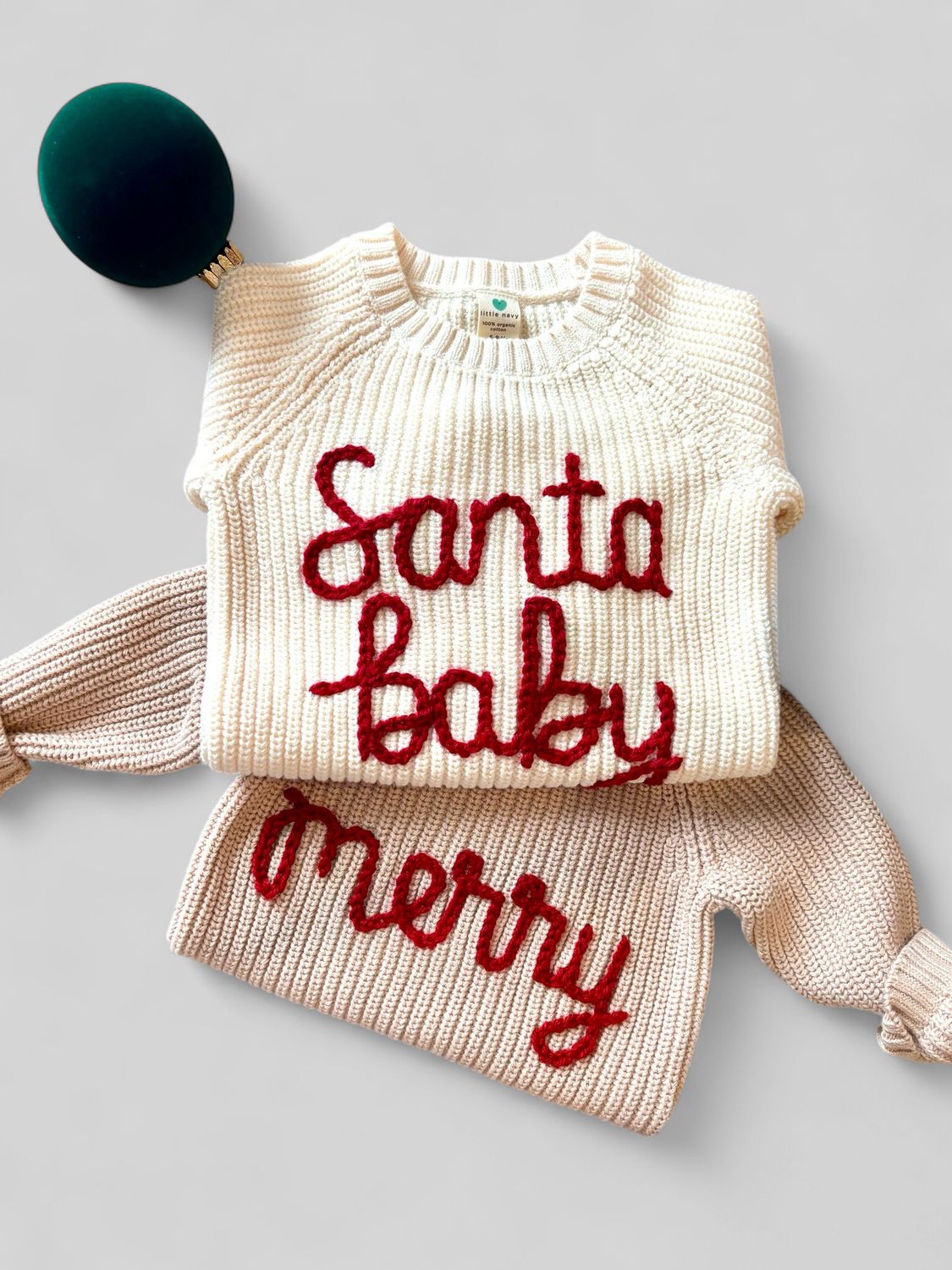 Hand Embroidered Holiday Baby Sweater