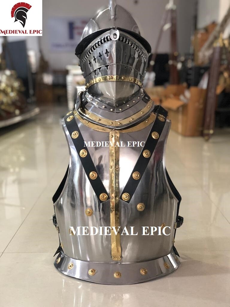 Medieval Knight Breastplate Armor with Helmet Halloween Costume