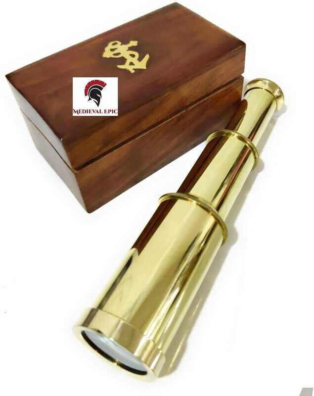 Captains 6 inch Brass Handheld Mini Telescope with Wooden Box Nautical Collectibles