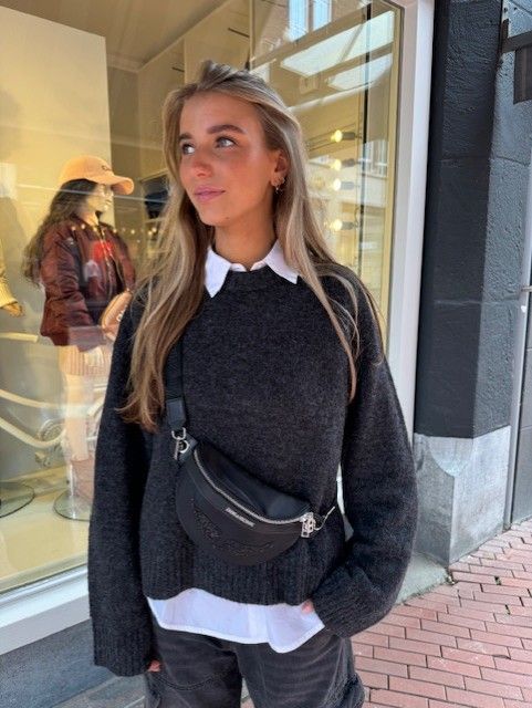 Designers Remix Verona split trui antraciet Designers Remix Verona split trui antraciet