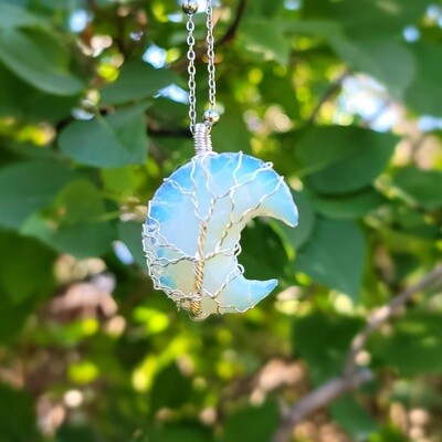 Tree of Life Wire Wrapped Crescent Moon Necklace