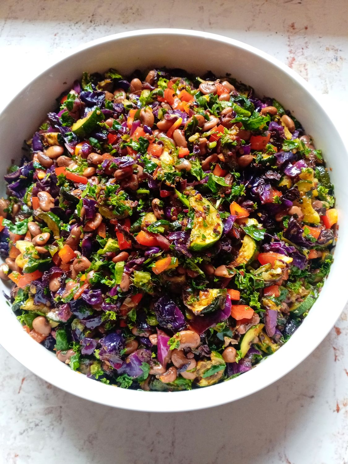 Roasted Zuccini, Red Cabbage and Cowpea Salad