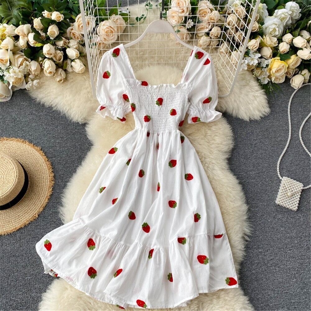 Embroidery Fruit Vintage Dress