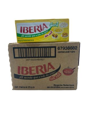 Margarina Iberia sin sal Caja de 225gr c/9 pzas
