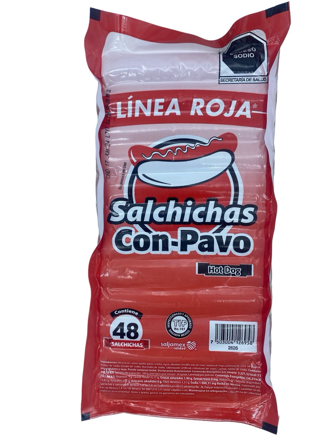 Salchicha con Pavo Línea Roja 2.5 Kg