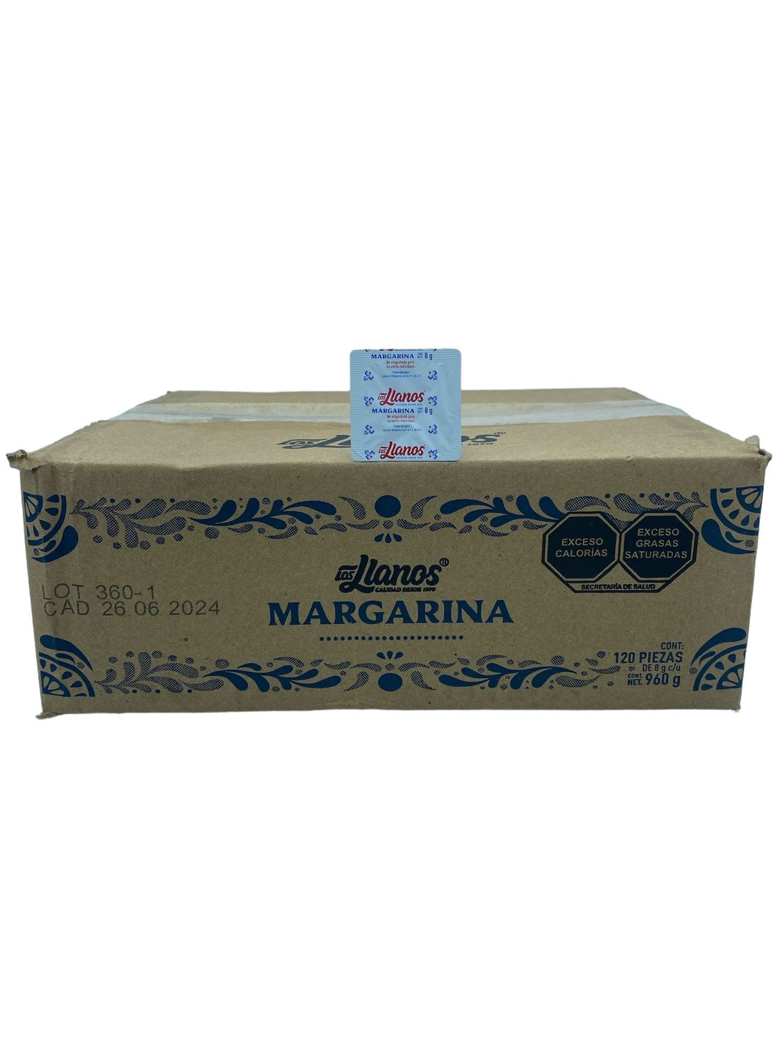 Margarina Porcionada Llanos 120 pzas de 8 gr