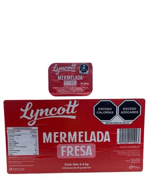 Mermelada de Fresa Porcionada Fresa Lyncott 320 pzas de 20 gr
