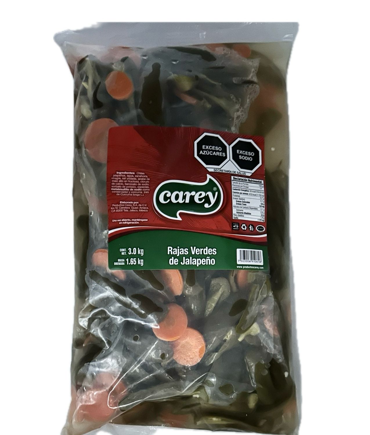 Rajas Verdes de Jalapeño Carey 3Kg