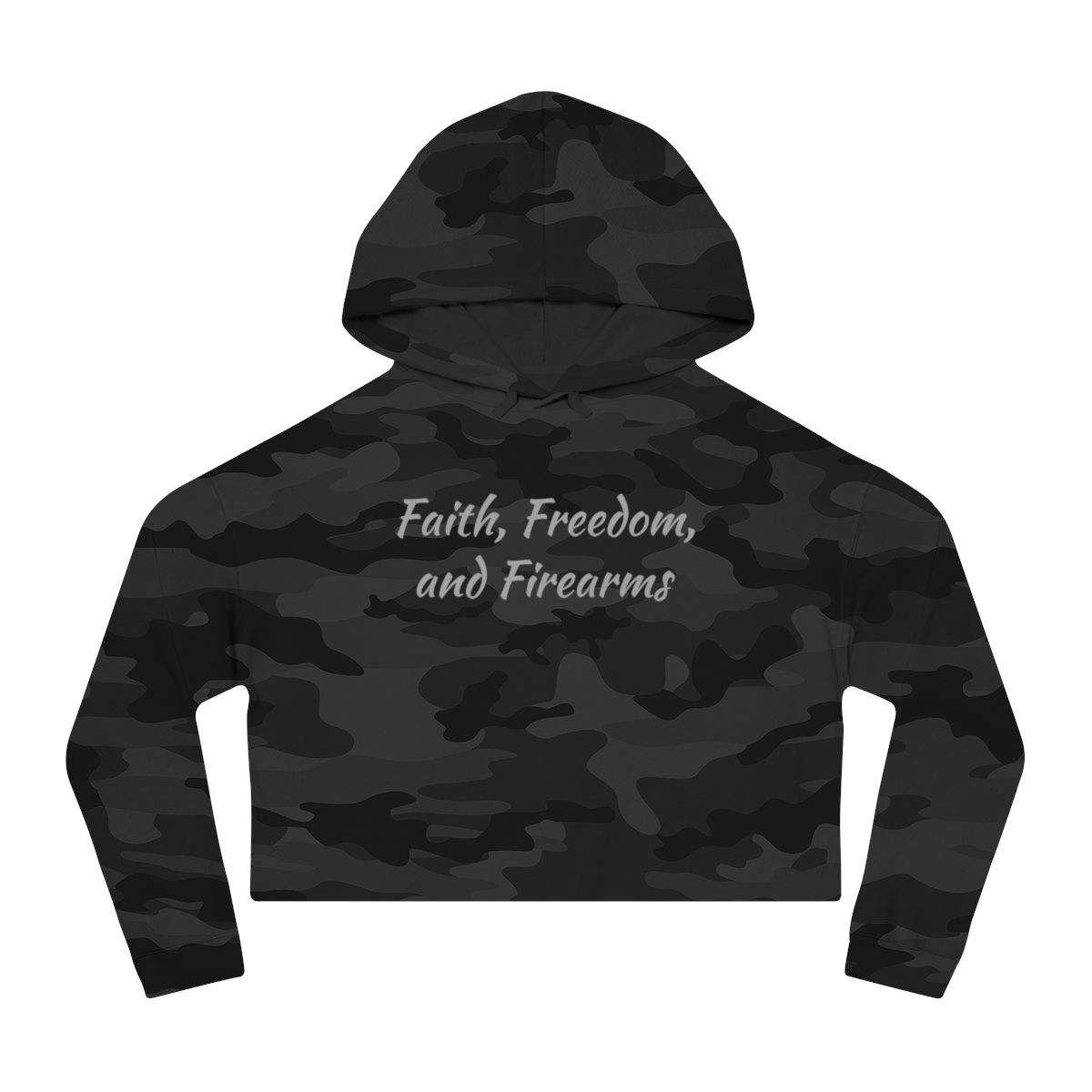 Women’s Cropped Hooded Sweatshirt, Colors: Black Camo, Sizes: XS