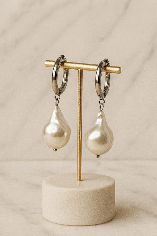 Aros perla plateado