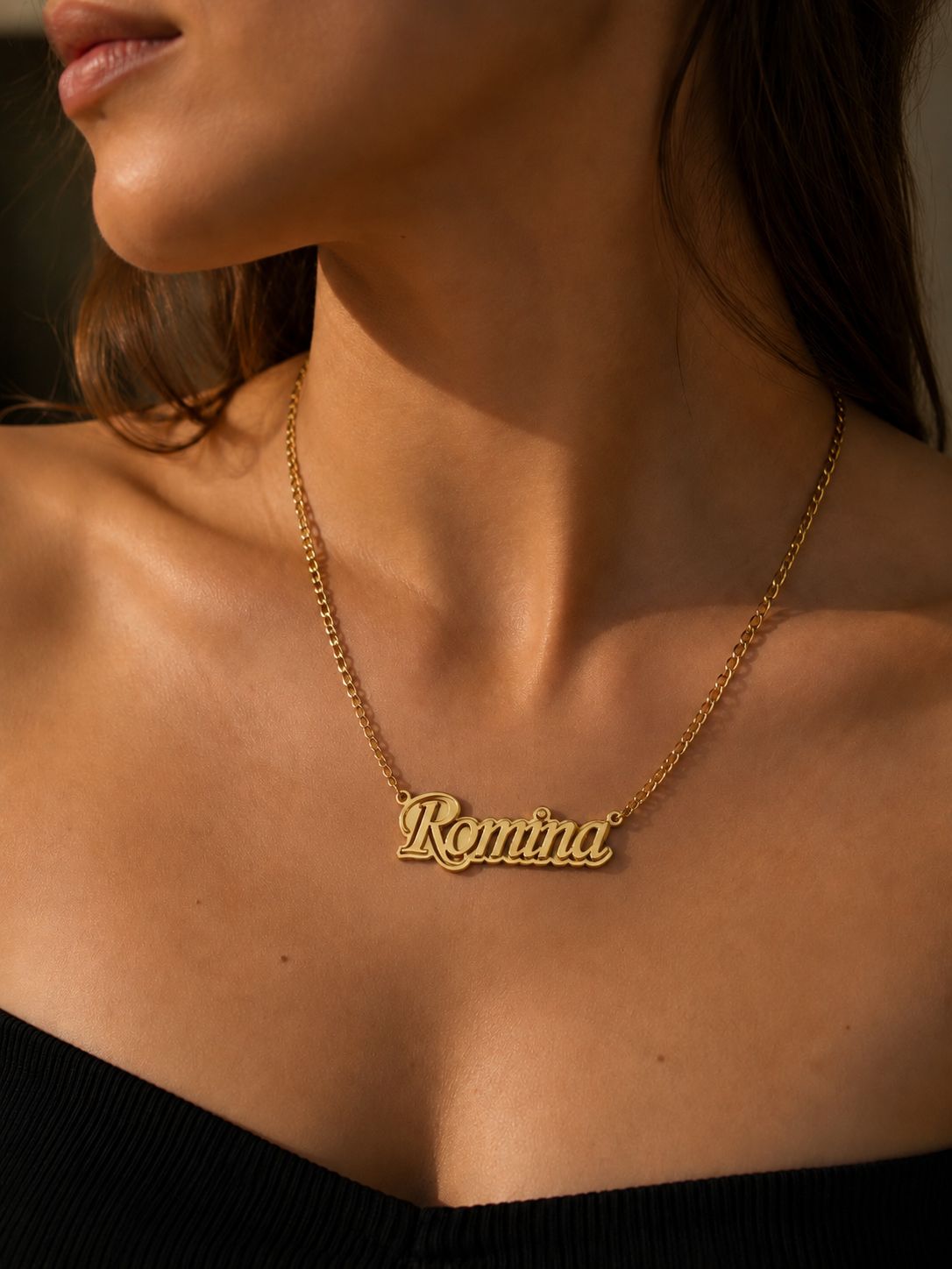 Collar doble fondo con nombre bañado oro 18K