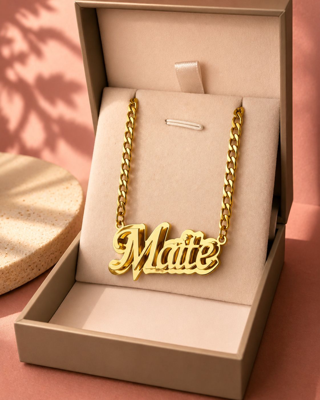 Collar doble fondo con nombre bañado oro 18K